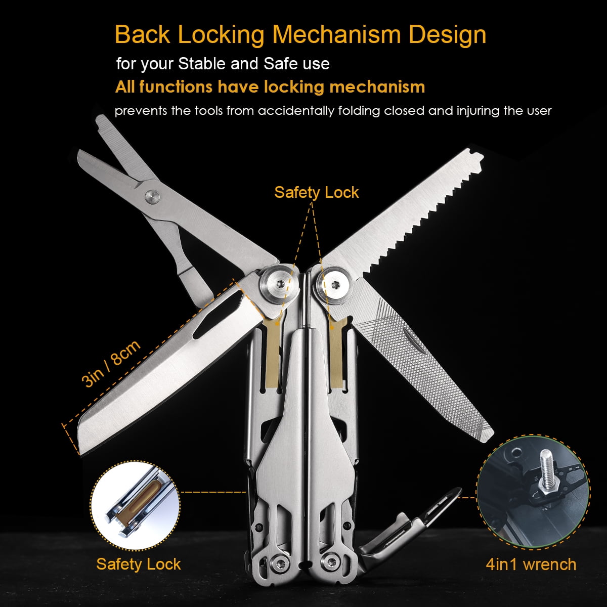 Maerd P11 Multitool, 19in1 Premium Hard Stainless Steel Multi tools Foldable Self-Locking, Outdoorsman Survival Camping EDC Multitools, Knife, First Aid Scissors, Sturdy Spring Pliers, Hexagon Wrench
