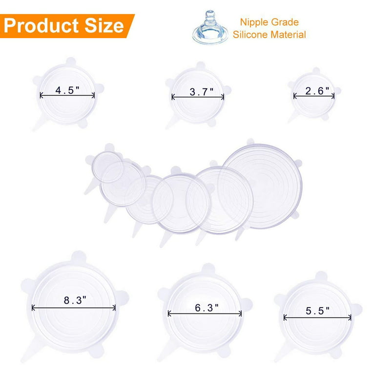Silicone Stretch Lids, 6-Pack of Various Sizes Reusable Silicone Lids for  Different Shapes of Containers - Eco-Friendly, Dishwasher Safe - BPA-free  and Leak-proof (Clear) 