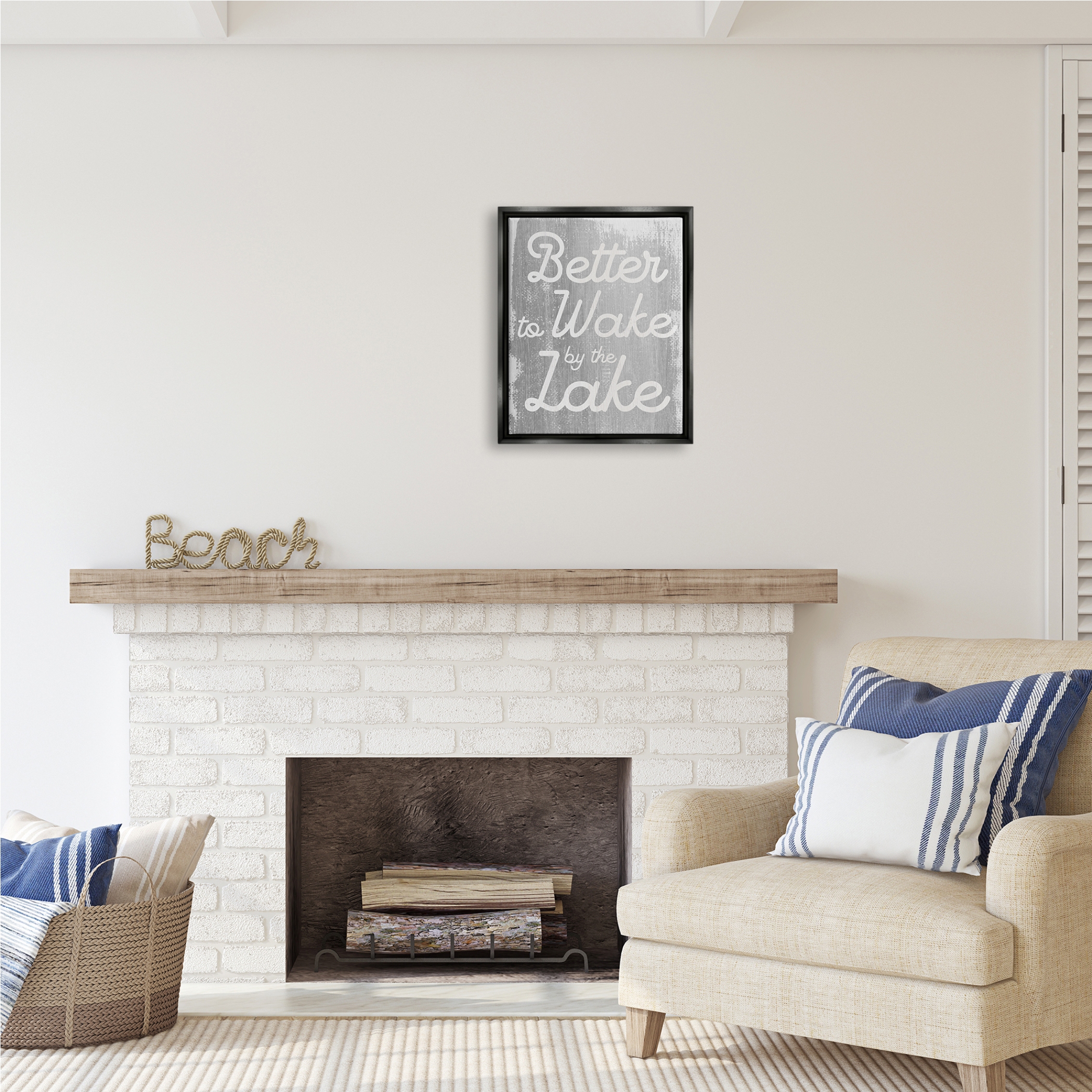 Stupell Industries Rustic Grey Lake Phrase Inspirational Painting Black Floater Framed Art Print Wall Art, 17 x 21