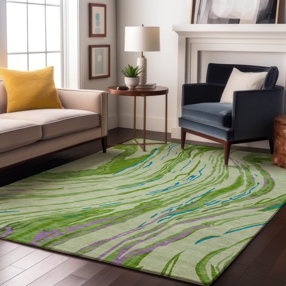 Addison Rugs Mayfield Premium Machine Washable Transitional Swirls Green Rectangle Rug, 8' x 10'