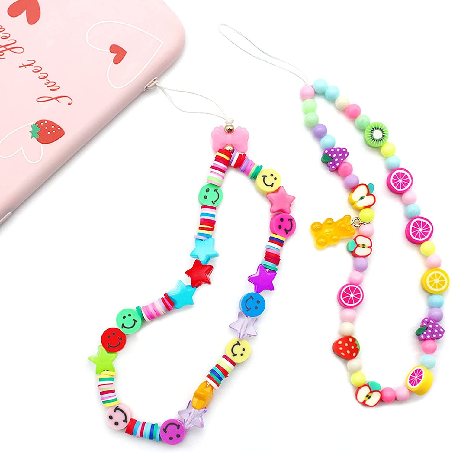 Beaded Phone Charm Lilac Heart Beads Y2K Kawaii Accessories 90s