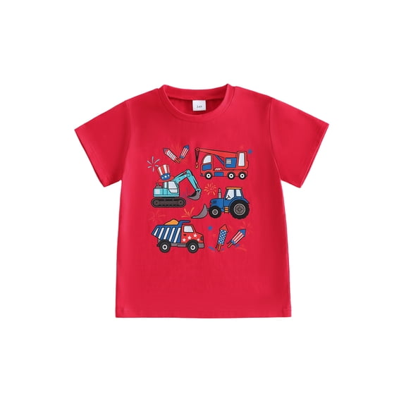BemeyourBBs Toddler Baby Boy 4th of July Shirt Baby Fourth of July Outfit Summer Patriot Excavator T-Shirt Short Sleeve Graphic Tee Memorial Day Independent Day Vehicle Shirt Top
