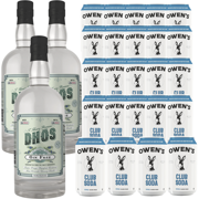 Dhōs Handcrafted Non-Alcoholic Gin 750 ML Bottles w Pack Owen’s Mixers Club Soda 8.2 OZ Cans - Perfect for Mocktails - A