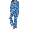 thumbnail image 1 of Pijama de copo de nieve de Navidad para mujer, Conjunto de pijama estético de 2 piezas con estampado verde, manga larga, cuello en V, encantador traje para el hogar, Primavera, 1 of 4