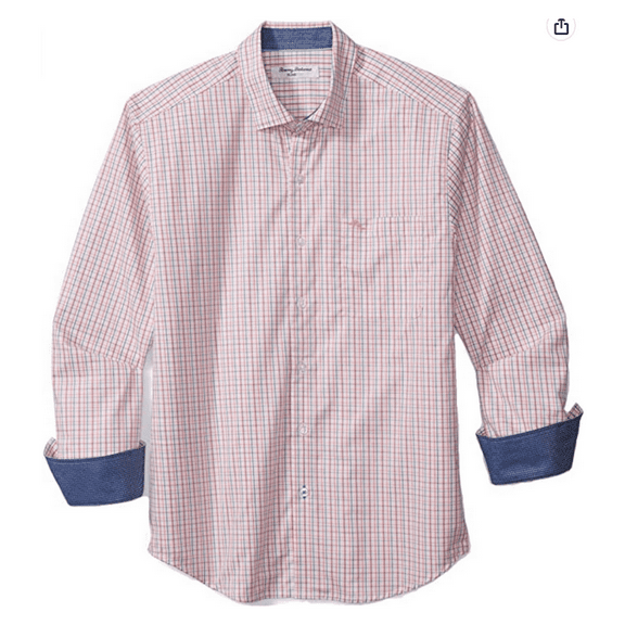 Tommy Bahama T323427 Men's Newport Coast Tuscan Tattersall in Lt Havana, M