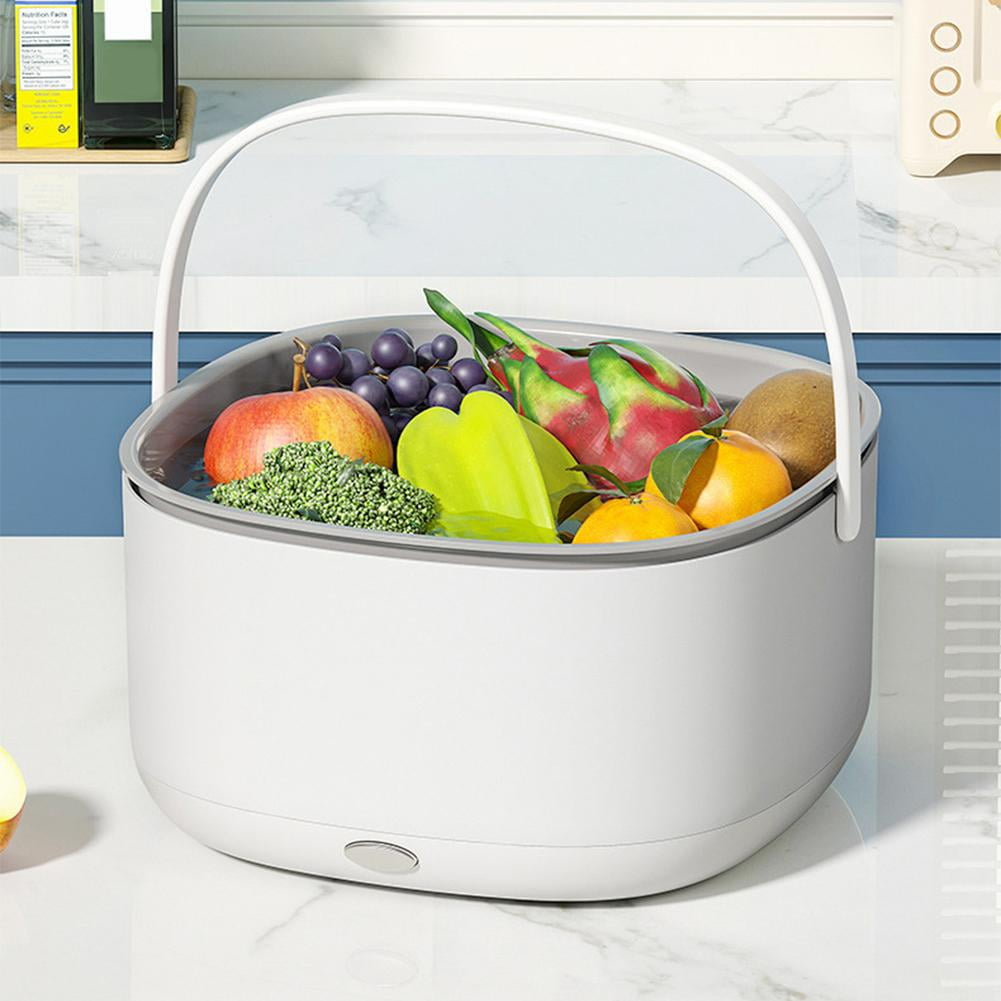 Fruit Washer and Produce Cleaner Device,Self Spinning Berry Washing Bowl with 2-Tier Drain Basket Strainer,Countertop Fruit and Vegetable Washing Machine for Grapes, Strawberries