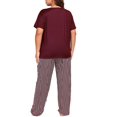 thumbnail image 2 of Casual Striped Round Neck Tee Pant Sets Short Sleeve Red and White Plus Size Pajama Sets (Women's), 2 of 4