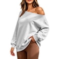 thumbnail image 6 of TARIENDY Womens Sweatshirts Loose Fit Casual Long Sleeve Fall Shirts Fashion Off the Shoulder Pullover Tops Fleece Lined Solid Color Outfits Gray XL, 6 of 8