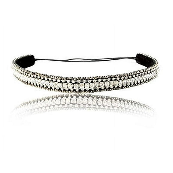 Wedding Bridal Silver Straight Diamond Headband With Adjustable Strap and Non-Slip Grip Backing