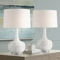 Possini Euro Design Natalia 27" Tall Modern Luxe Table Lamps Set of 2 Pull Chain White Floral Ceramic Living Room Bedroom