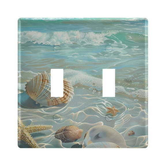 Seashells Sea Stars Beach Light Switch Plate Covers 2 Gang Wall Plate Plastics Outlet Covers for Kitchen Home Office Decor