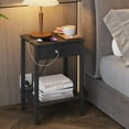 thumbnail image 2 of Set of 2 End Table with Charging Station, Narrow Side Table with USB Ports and Outlets, Nightstands with 2-Tier Storage Shelves, Sofa Table for Small Space Living Room Bedroom, 2 of 14