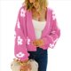 thumbnail image 2 of Cárdigan de Punto Corto con Margaritas para Mujer, con Abertura Frontal, Larga, Holgado, para Exteriores Rosa Roja XL, 2 of 9