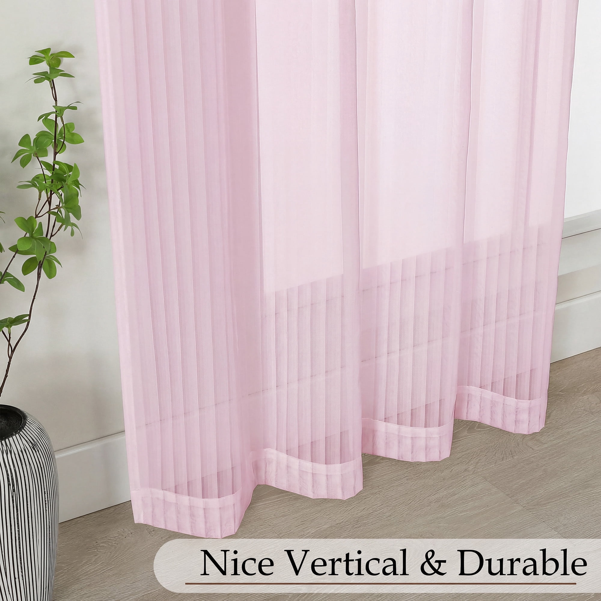 OVZME Luna 84" Striped Blush Sheer Curtains 2 Panels - Vertical Textured Rod Pocket for Living Room Bedroom Window Treatments, Patio Sliding Glass Doors , 52"W x 84"L Each