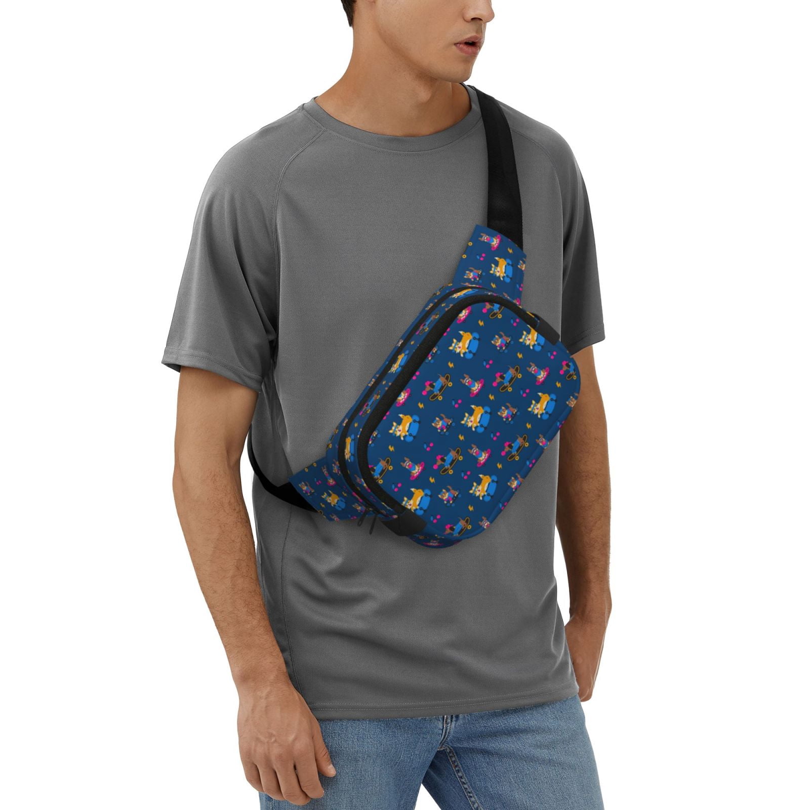 Picia Dogs Riding Skateboard Print Square Double-Layer Waist Bag Mini Adjustable Waist Belt Bag Exercise Running Travel Hiking