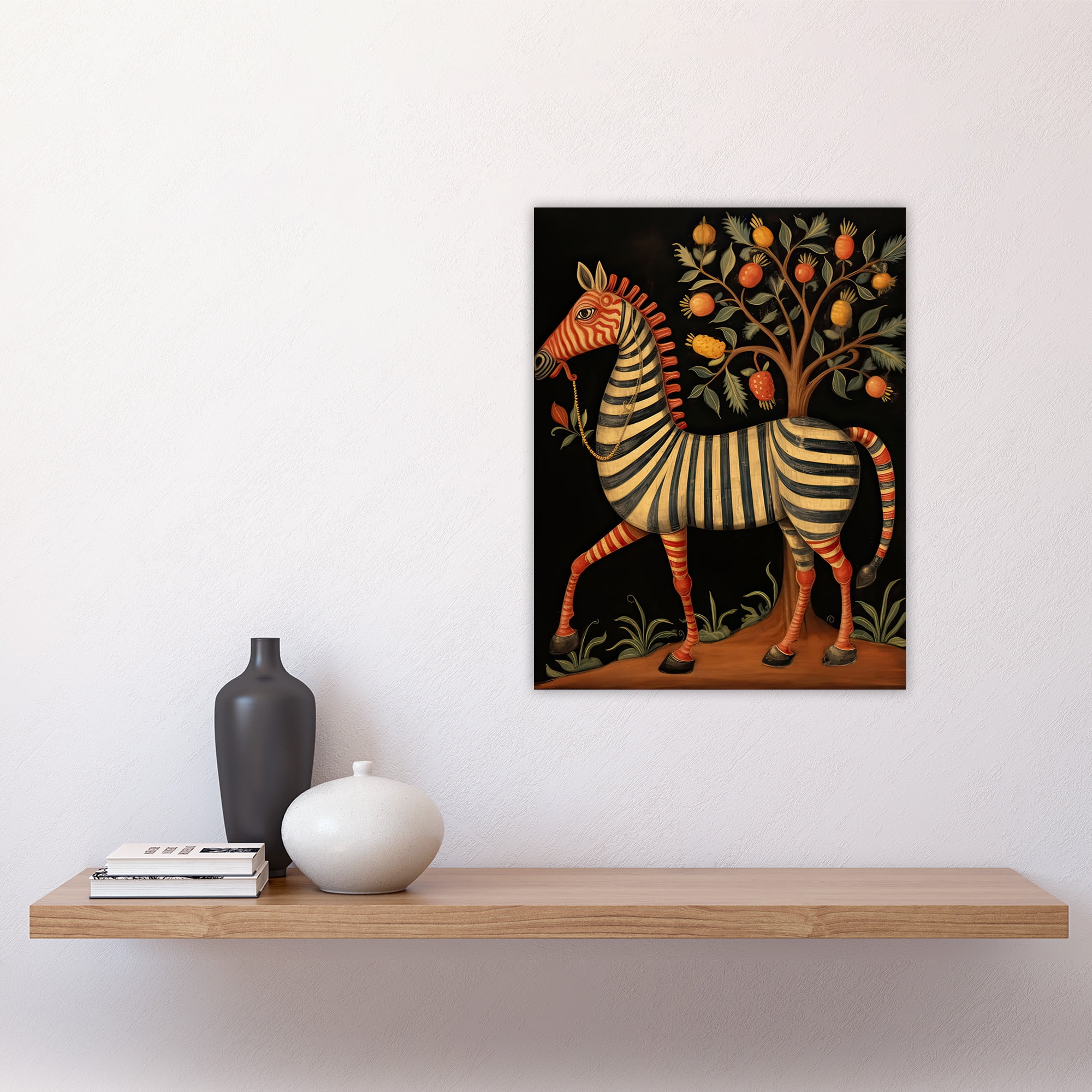 素敵な Zebra Whimsical Art Oil Style Bestiary Medieval Print, 絵画