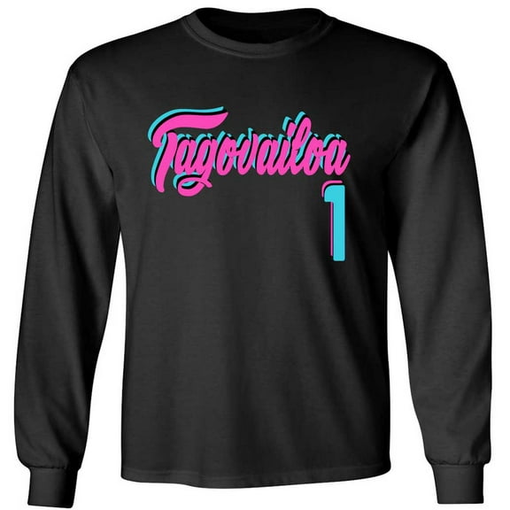 LONG SLEEVE BLACK Dolphins Tua Tagovailoa Vice City T-shirt YOUTH LARGE