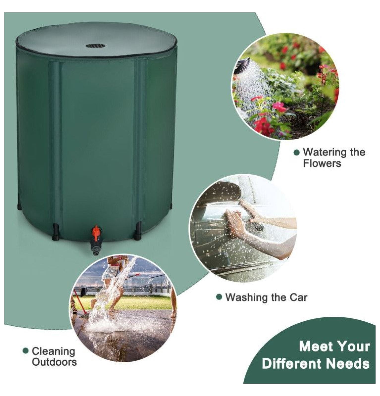 53 Gallon Rain Barrel, Portable Collapsible Water Collector for Garden & Lawn - PVC Frame, Green - Water Conservation Equipment