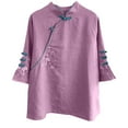 thumbnail image 6 of YanHoo Vintage Traditional Embroidered Tang Suit for Women 3/4 Sleeve Knitting Cotton Loose Blouse Shirts with Chinese Frog Button Tops Purple,XXXXL, 6 of 7