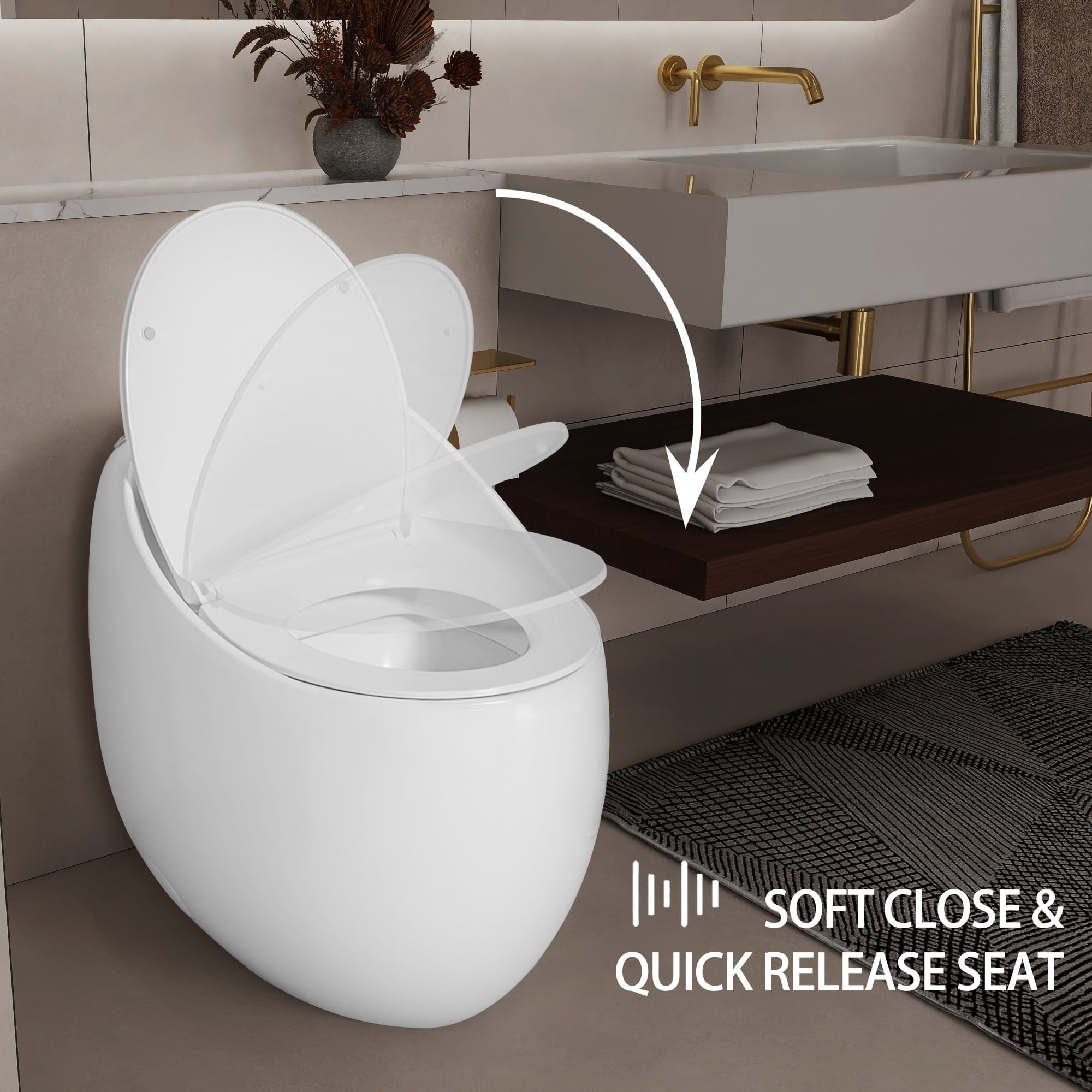 Leumius One-Piece Toilet,1.1/1.28 GPF Powerful Dual Flush Egg Shape Toilet, Button on Tank Top,Comfort Chair Height,White
