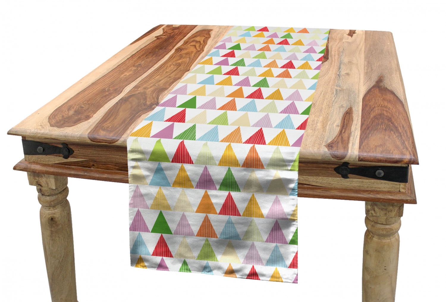 Geometric Table Runner, Repeated Pattern of Colorful Triangle Shapes