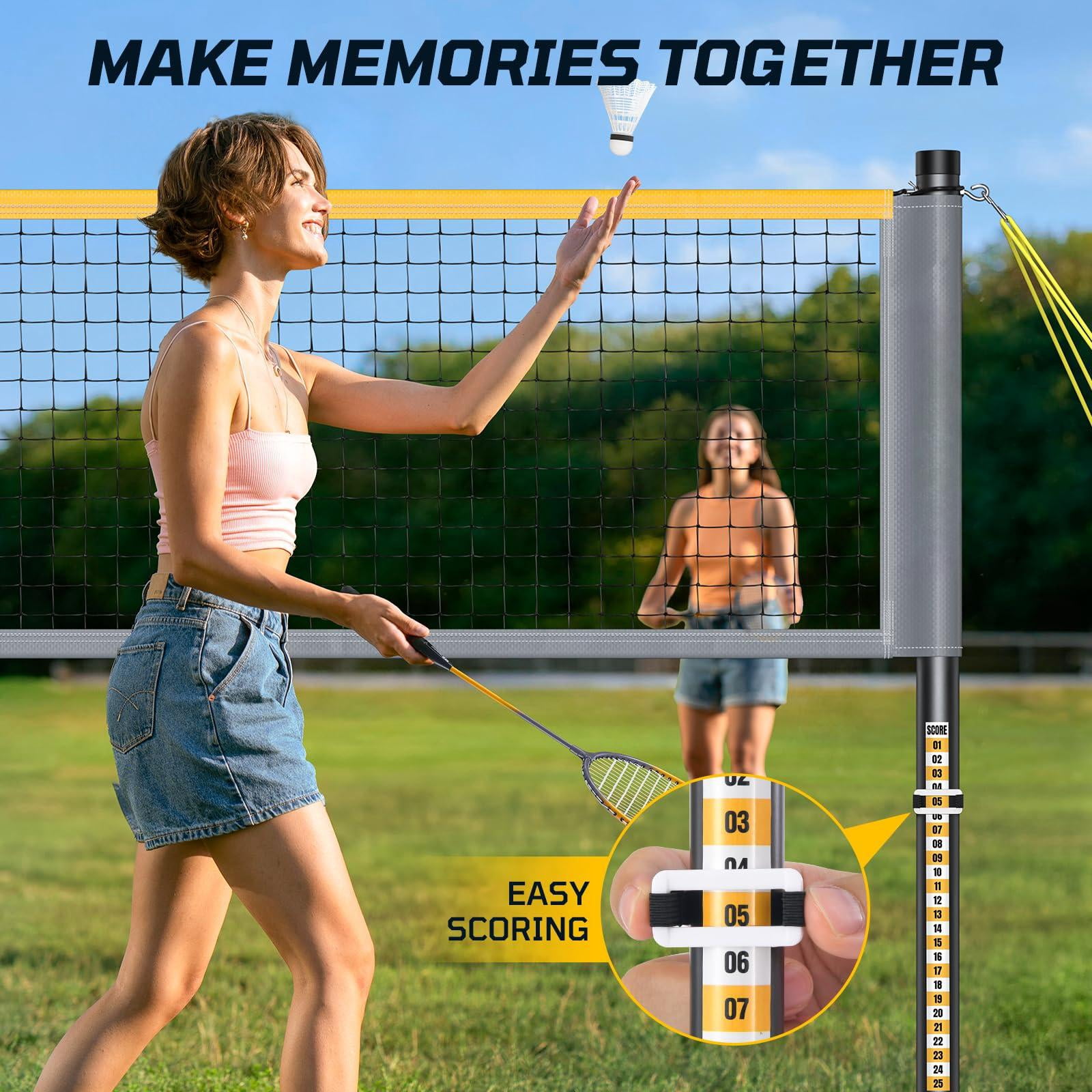 Outdoor Badminton Net Set With Anti-sag Winch System - 20ft  4 Rackets 3 Shuttlecocks & Carry Bag For Backyard Grass Beach Holiday Games