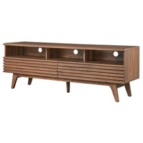 Media TV Stand Console Table, Walnut, Wood, Mid Century Living Room Lounge Cafe Lobby, Modern Contemporary HB34564