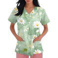 thumbnail image 3 of Womens Scrubs Floral Print 2 Pockets Short Sleeve Scrub Top V Neck Cozy Personality Fresh Trendy Nurse Uniform Top Green M, 3 of 5