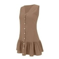 thumbnail image 4 of Hot Days, Bold Styles SMihono Womens Shirt Dresses Midi Length Sleeveless V Neck Dress Casual Button Down Shirt Dress Summer Loose Dresses Khaki S, 4 of 6