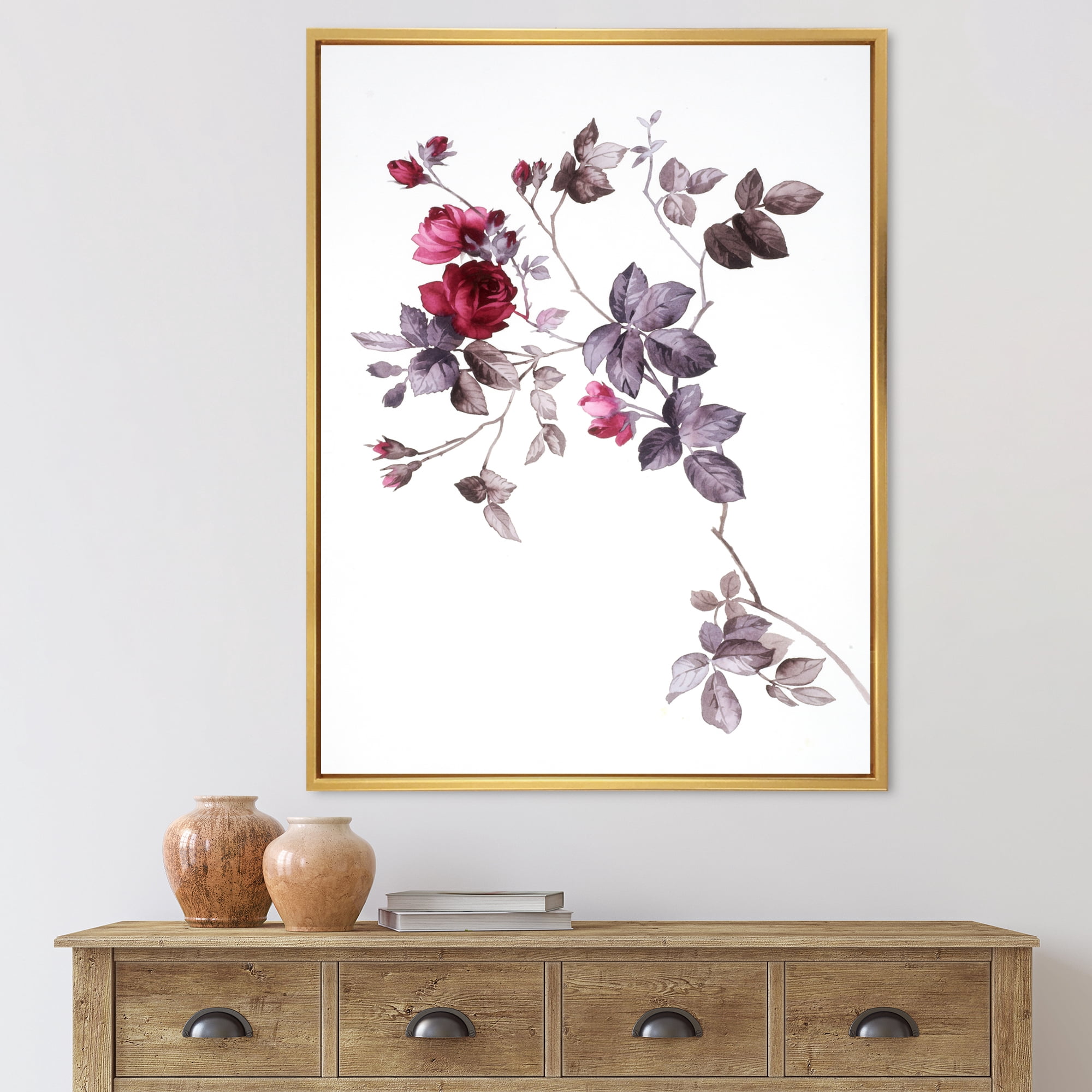 Designart 'Purple Wildflowers On White II' Traditional Framed Canvas Wall Art Print