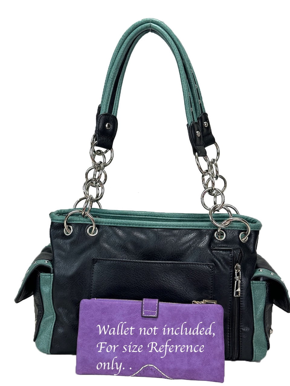 ZZFAB Rhinestone Angel Wing & Cross Western Handbag Turquoise