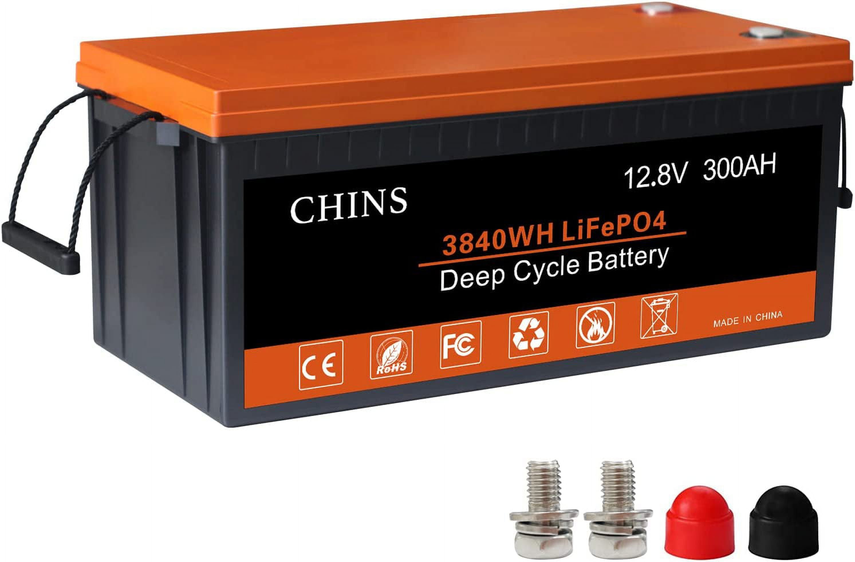 CHINS LiFePO4 Battery 12V 300Ah Lithium iron Battery Built 200A BMS for  Home Energy Storage Off-Grid 