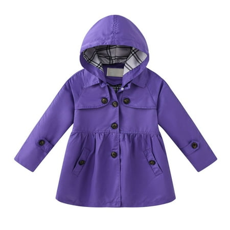 

5-13Y Girls Hooded Trench Coats Parka Jackets With Detachable Hood Esho Autumn Button Down Windbreaker Outerwear 5-13T