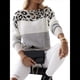 thumbnail image 3 of Suéter de Rayas con Estampado de Leopardo para Mujer, Cuello Redondo, Larga, Tejido, Bloque de Color Albaricoque XL, 3 of 6