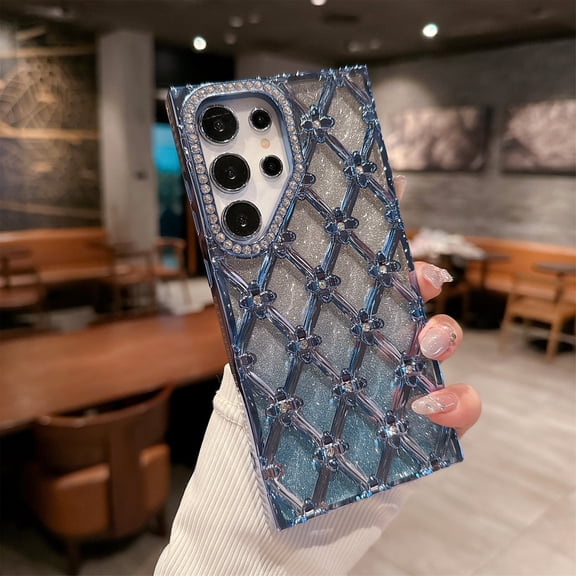 TECH CIRCLE For Galaxy S26 Plus/S26 Glitter Case with Sparkling Rhinestone Camera Frame, Soft TPU Protective Cover,Non-Slip Shockproof Lightweight Slim Phone Case for Women Girls, Blue