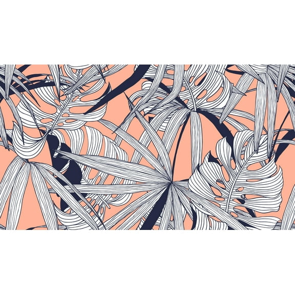MuralsPrint Coral Tropical Leaves Removable Wallpaper - 10'ft H x 24''inch W