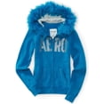 thumbnail image 1 of Suéter con Capucha Aeropostale de Piel Sintética con Cremallera para Mujer Azul Extragrande, 1 of 1
