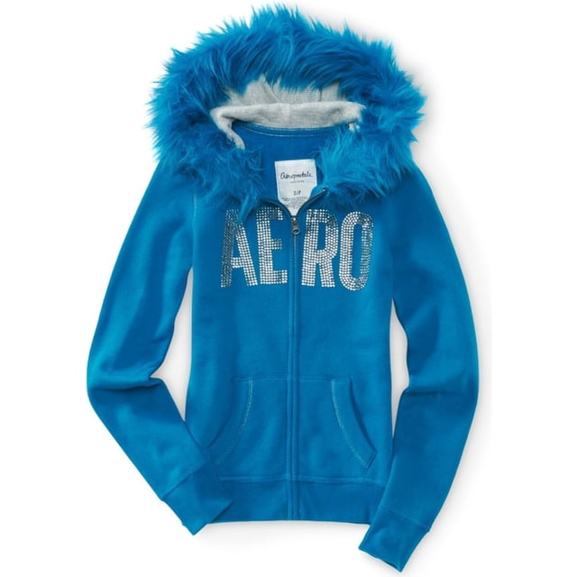 Suéter con Capucha Aeropostale de Piel Sintética con Cremallera para Mujer Azul Extragrande