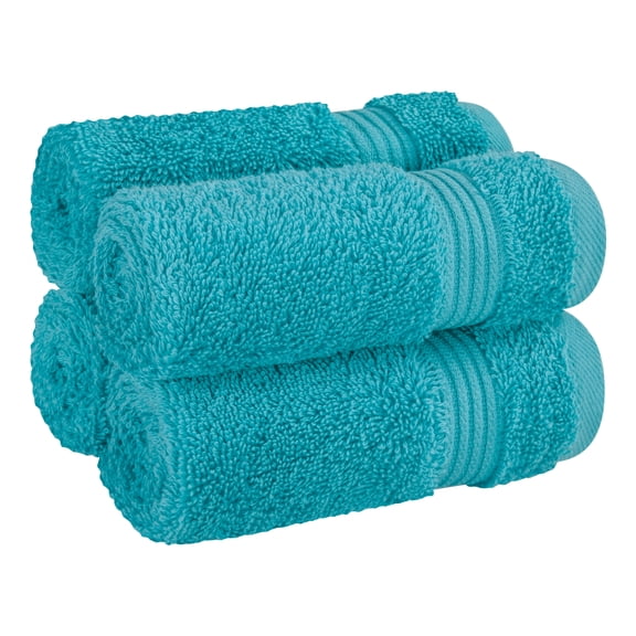 Cotton Paradise 100% Cotton 4 Piece Washcloths, Soft Absorbent Small Hand Face Towels Wash Rags for Body, Aqua Blue