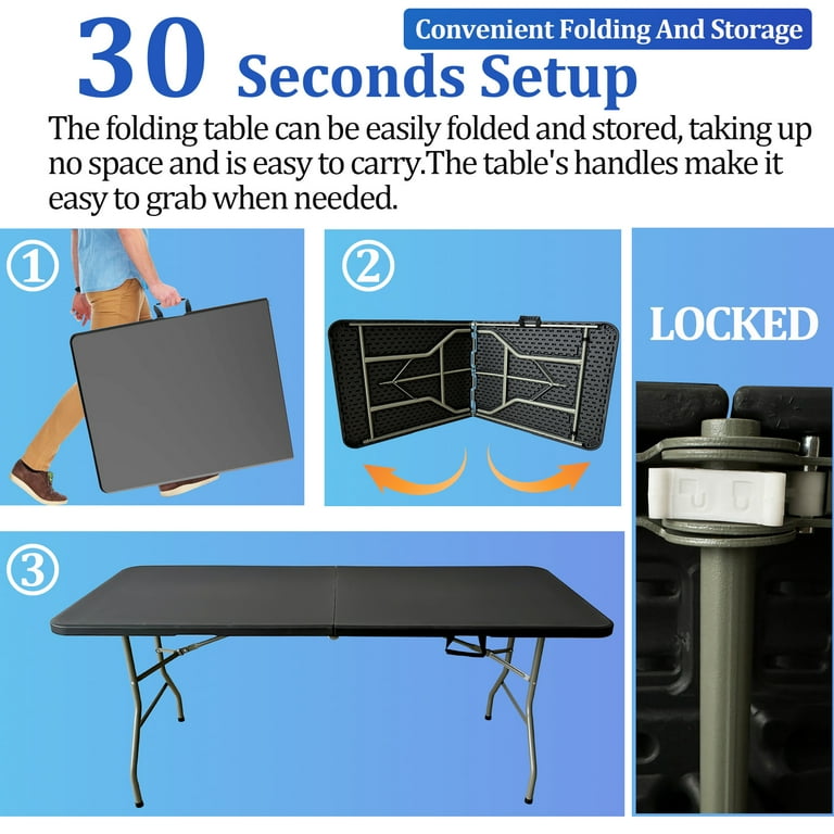 Camkey 6ft Portable Plastic Folding Tables for Indoor Outdoor