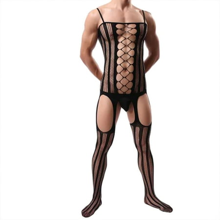 Sentmoon Lingerie for Men Men s Sexy Lingerie Hollowed Out No Need To Take Off Alluring Base Stockings Fishnet Stockings Valentines Lingerie Valentines Day Gifts for Him Up to 40% Off
