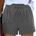 thumbnail image 2 of Inleife Drawstring Shorts for Women on Sale Women's Solid Color Cotton And Linen Loose Casual Wide-leg Short Pants Dark Gray XXL, 2 of 6