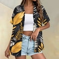 thumbnail image 2 of DENGDENG Womens Hawaian Shirt Gold Short Sleeve Floral Tropical Print Hawaii Tee Shirts Funny V Neck Beach Button Down Shirts Holiday Tunic Tops Gold L, 2 of 5