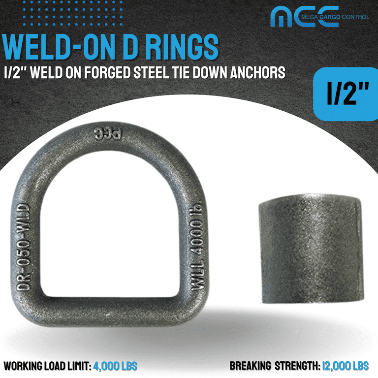 (12 Pack) 1/2 Heavy Duty Weld-On Forged Mounting D Ring 12000 Lbs, WLL  4000 Lbs
