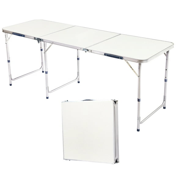 6ft Folding Aluminum Table – Portable Lightweight Picnic & Camping Table with Carry Handle, Adjustable Height, White