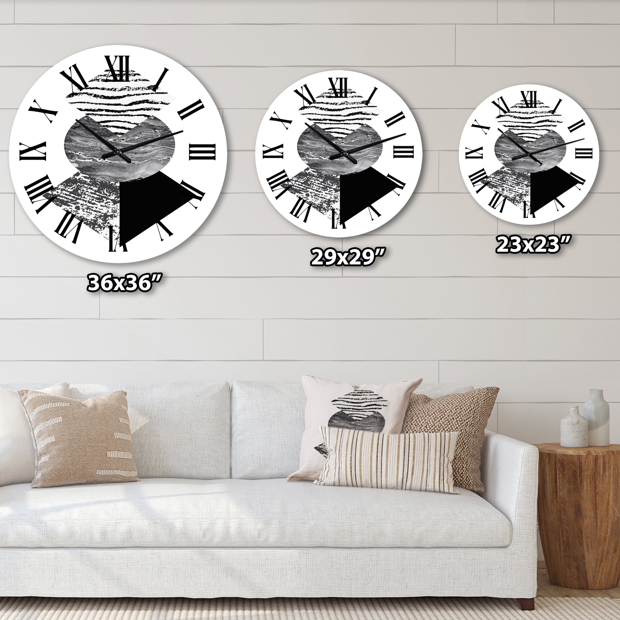 Designart 'Tropical Palm Leaf With Abstract Geometry Shapes I' Modern Wall Clock