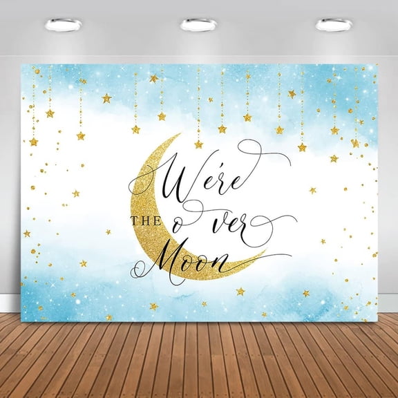 Over The Moon Baby Shower Backdrop Twinkle Twinkle Little Star Background Gold Moon and Stars Baby Shower Party Decorations Banner Photo Booth Props
