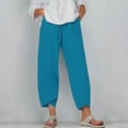 thumbnail image 2 of Diufon Summer Womens Capris Pants Plus Size Linen Pants with Pockets Solid Color Wide Leg Pants, 2 of 5