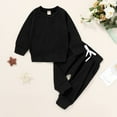 thumbnail image 2 of Younger Tree Toddler Fall Outfits for Girl Boy Long Sleeve Solid Crew Neck Top Long Sweatpants Sweatsuit Set for 6-12 Months, 2 of 7