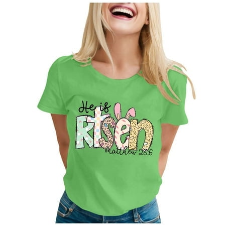 LUOGENLI T-shirts pour Femmes T-Shirt Décontracté Ample Col Rond / Haut à Manches Courtes pour Confort et Style T-shirts Graphiques pour Femmes T-Shirt de la Saint-Valentin T-shirts Femmes Blanc Vert Pâques m